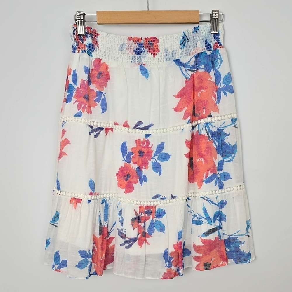 Ricki's Women's White Midi Blue Pink Floral Print Boho Tiered Lined Skirt Size S - Picture 3 of 12